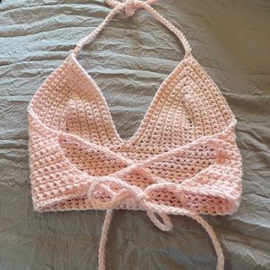 Pink crochet halter top, small